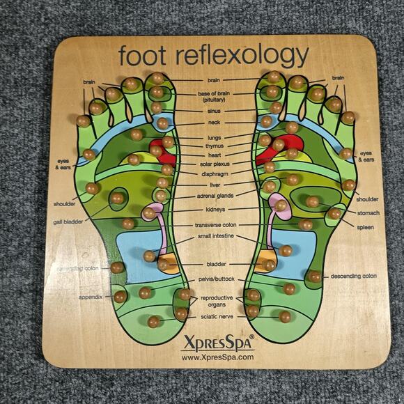 XpresSpa Foot Reflexology Wooden Massage Board Chart Acupressure Tool - Picture 1 of 7